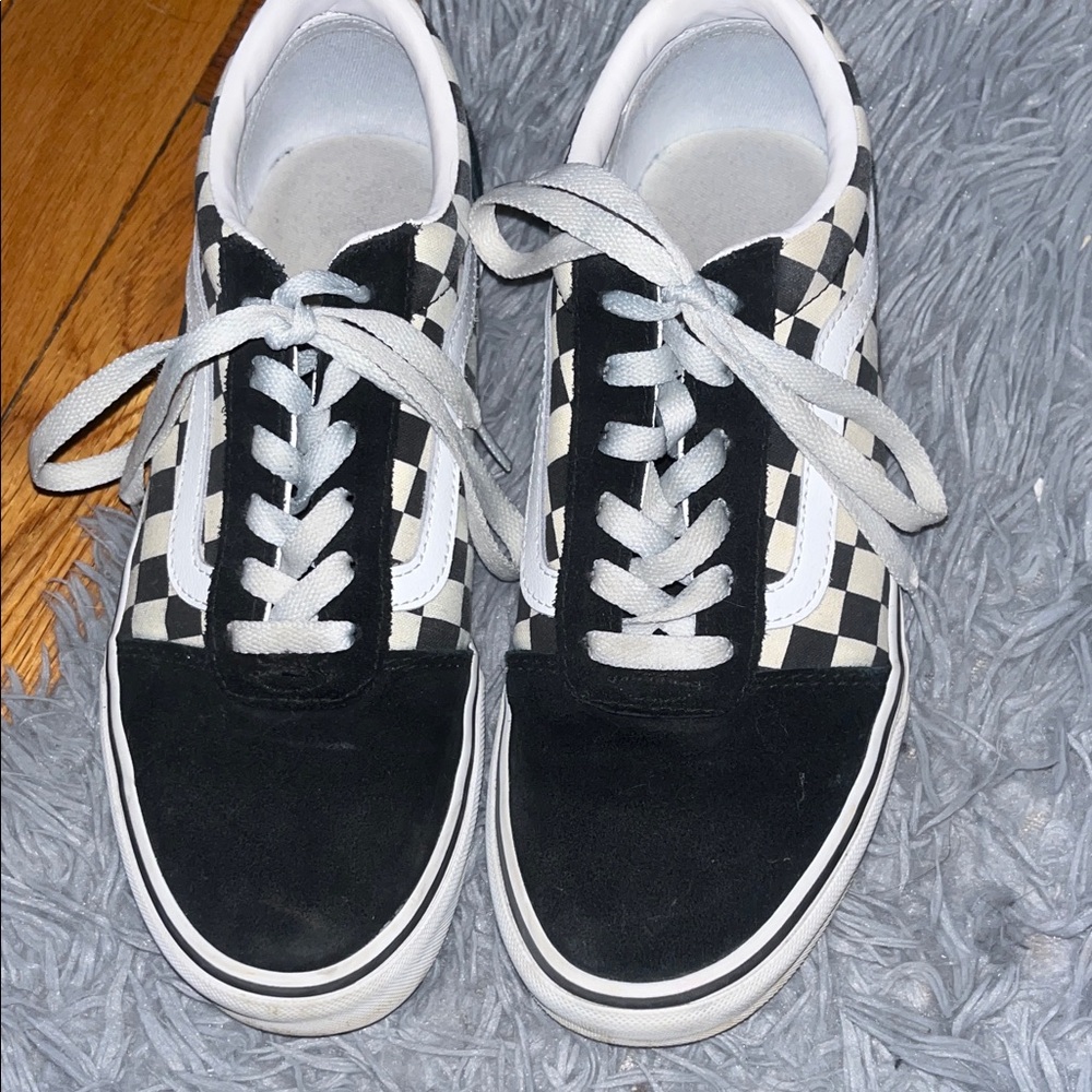 Vans Women's Checkered Black and White Sneakers